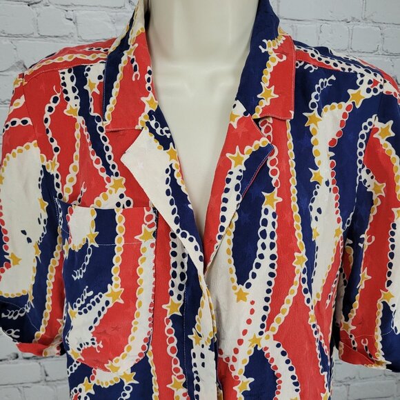 VTG Francesca Of Damon Starington Multicolor 100% Silk Stars Buttoned Top Size 6 - Picture 5 of 11